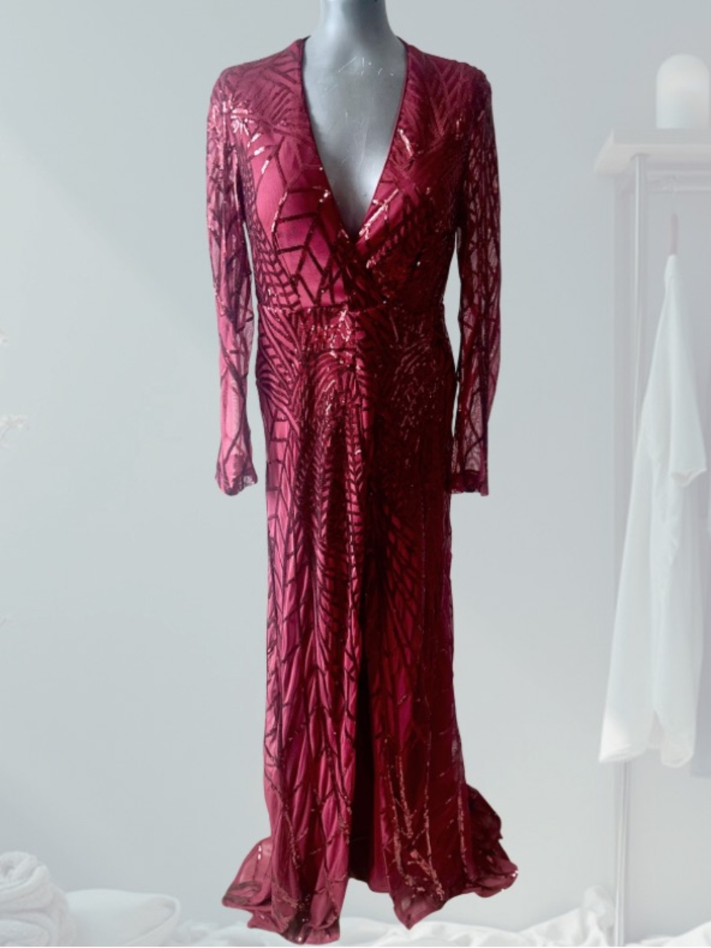 NWT - Sequin Art Deco Dress in Burgundy